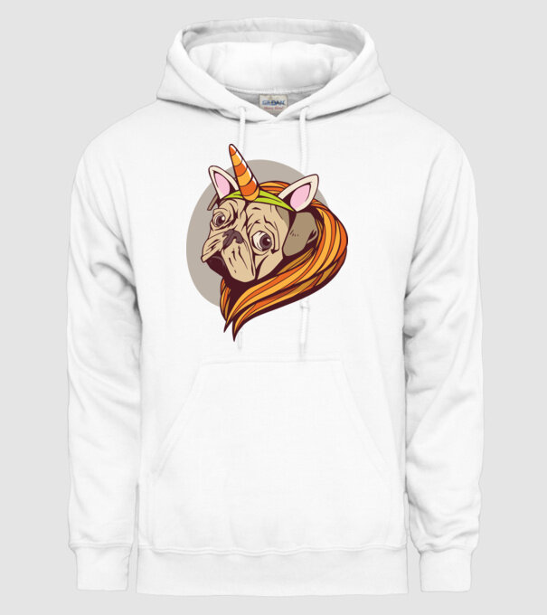 Halloween Mops în costum de Unicorn model alb pe tricou