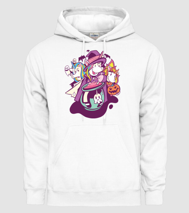 Unicorni Halloween model alb pe tricou