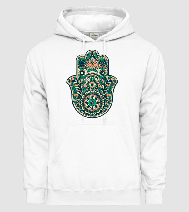 Mână Hamza - Mâna lui Dumnezeu Mandala model alb pe tricou
