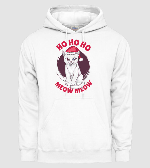 Ho Ho Ho Ho Ho Ho Ho Meow Meow Crăciun cu pisică model alb pe tricou