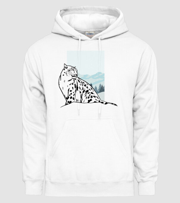 Leopard de zăpadă pisică mare model alb pe tricou