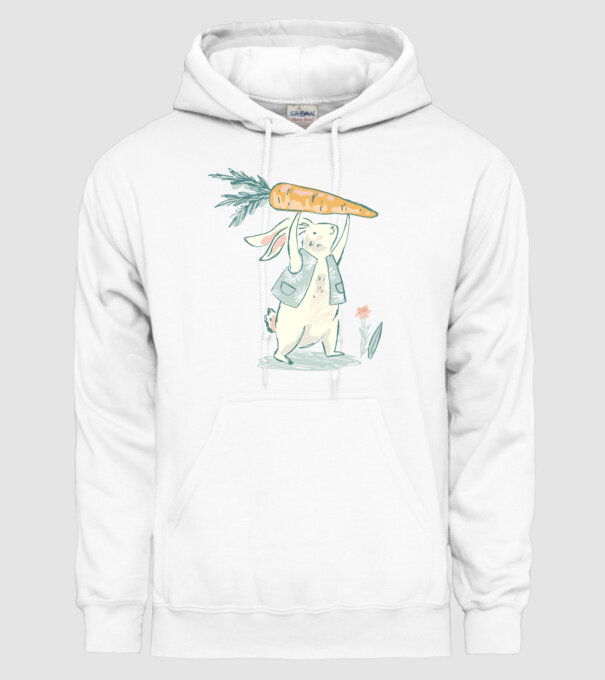 Iepuraș de Paște cu morcov model alb pe tricou