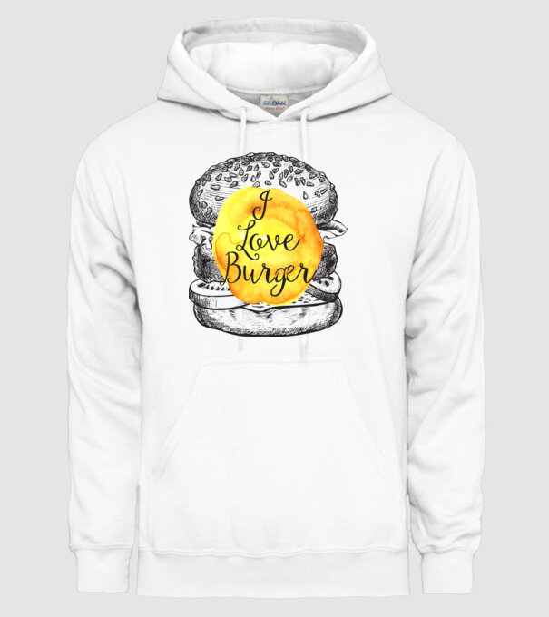I love burger model alb pe tricou