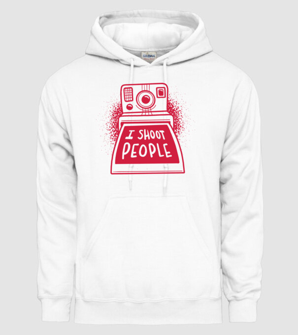 I shoot people - Fotograf model alb pe tricou