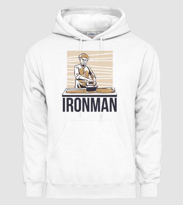 Ironman Om care calcă (montează metal) model alb pe tricou