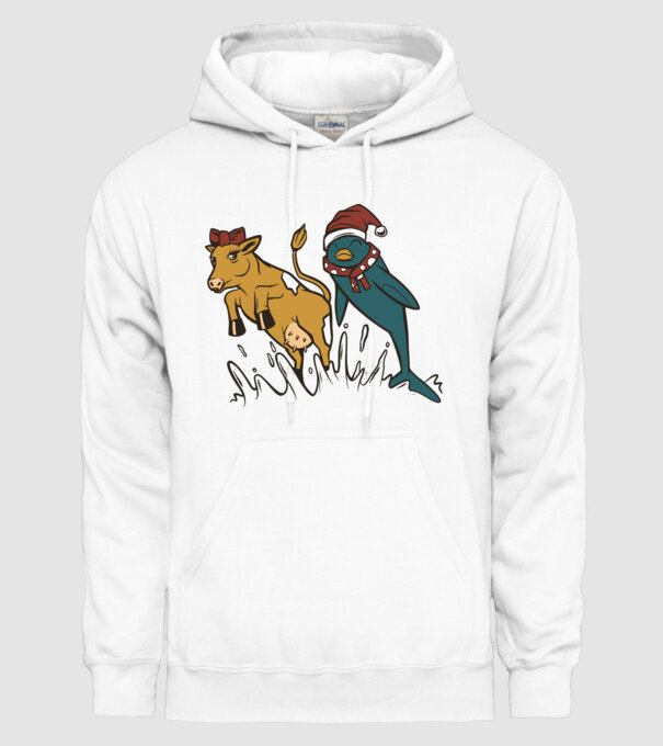 Delfin și Vacă de Crăciun model alb pe tricou