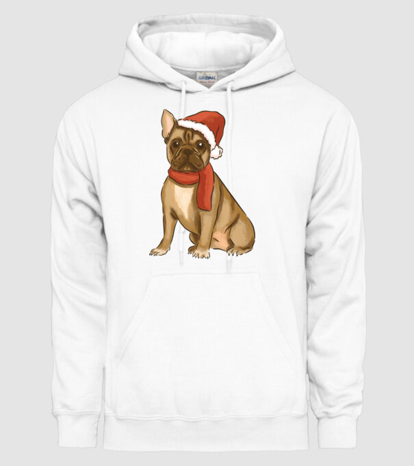 Bulldog francez de Crăciun model alb pe tricou