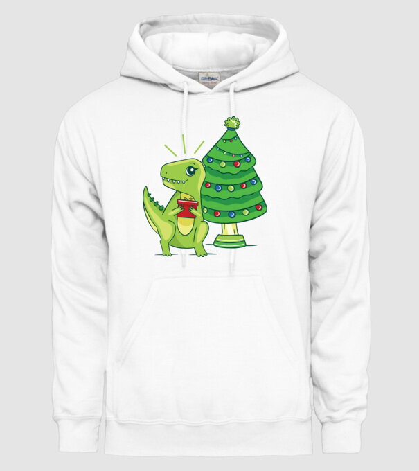 T-rex de Crăciun model alb pe tricou