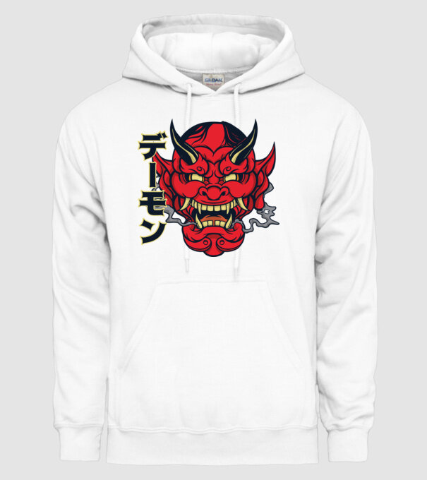 Mască demon chinez model alb pe tricou