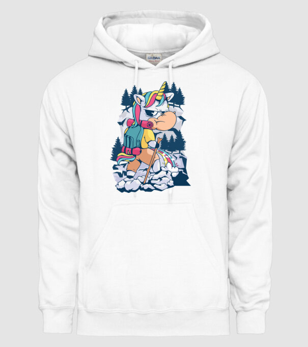 Unicorn excursionist pipi model alb pe tricou
