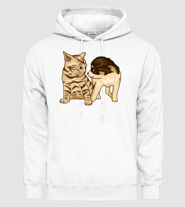 cuplu drăguț câine și pisică model alb pe tricou