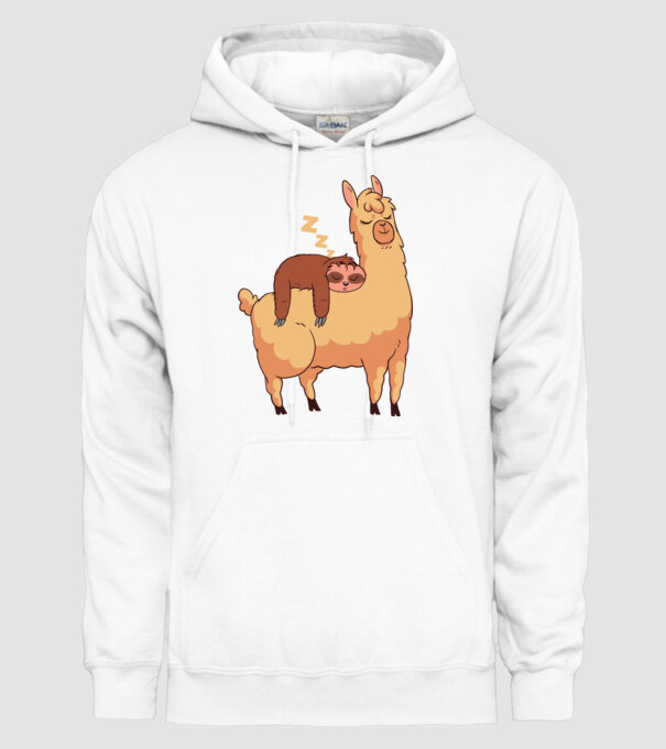 Leneș dormind pe Llama model alb pe tricou