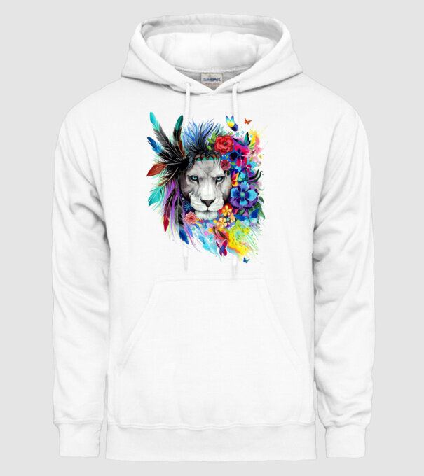 lion color jungle model alb pe tricou