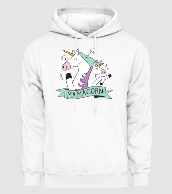 Mamacorn model alb pe tricou