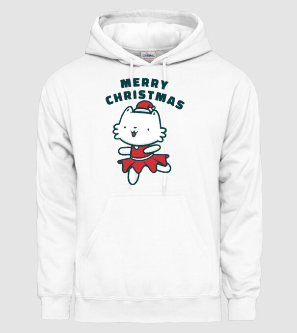 Pisică Merry Christmas model alb pe tricou