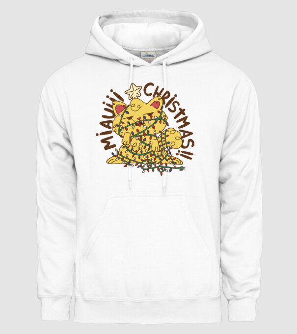 Miauiii Crăciun cu pisică model alb pe tricou