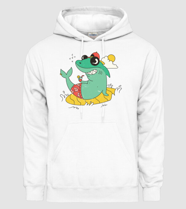 Rechin la plajă model alb pe tricou