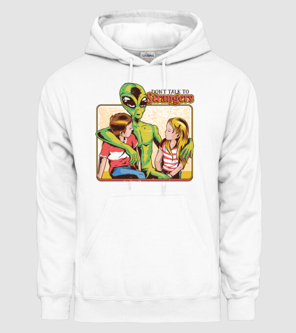 Nu vorbi cu străini tricou amuzant Alien model alb pe tricou