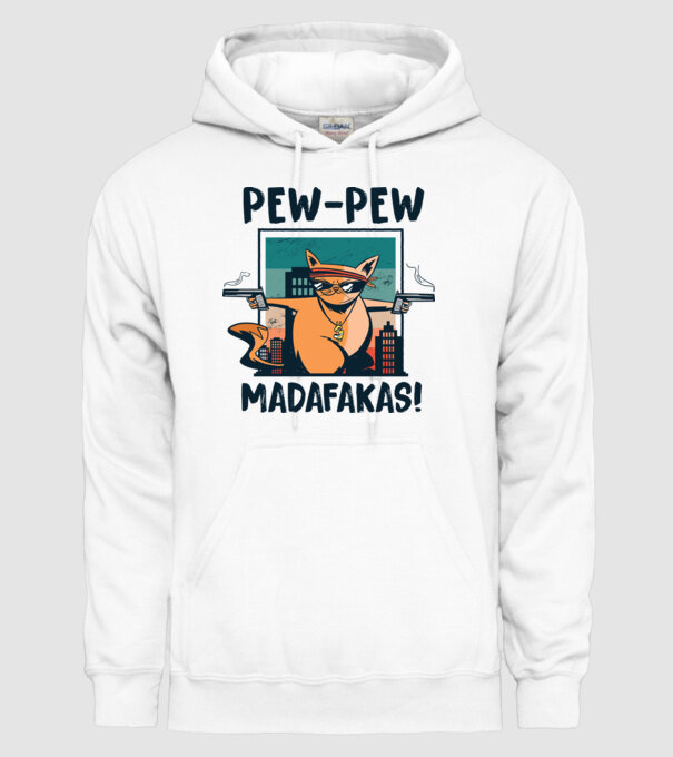 Pew Pew Pew Madafakas Pisică dark model alb pe tricou