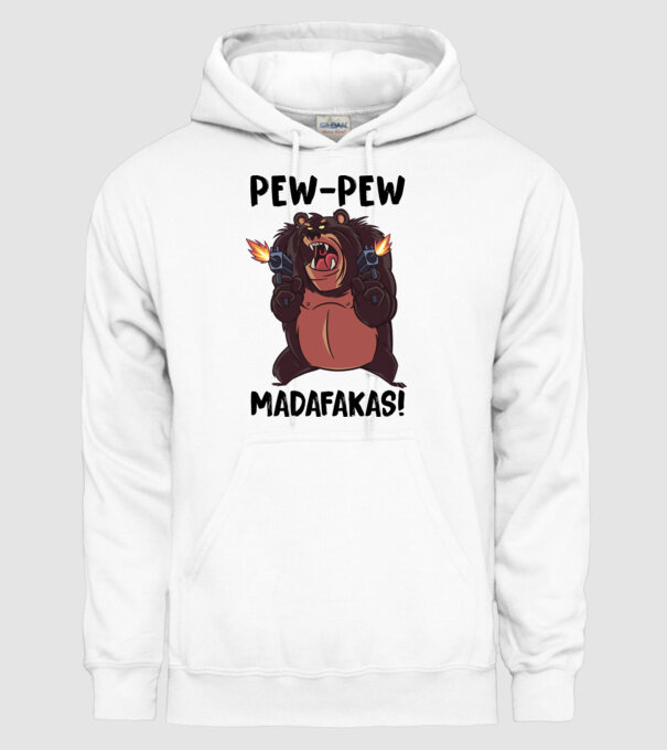 Pew Pew Pew Madafakas Urs alb model alb pe tricou