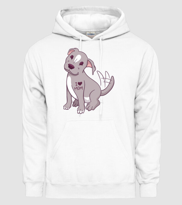 Pitbull - I Love Mom model alb pe tricou