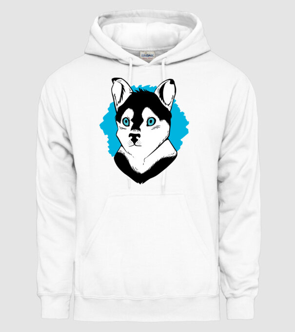 Câine Pomsky model alb pe tricou