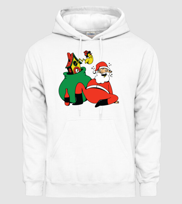 Moș Crăciun beat model alb pe tricou