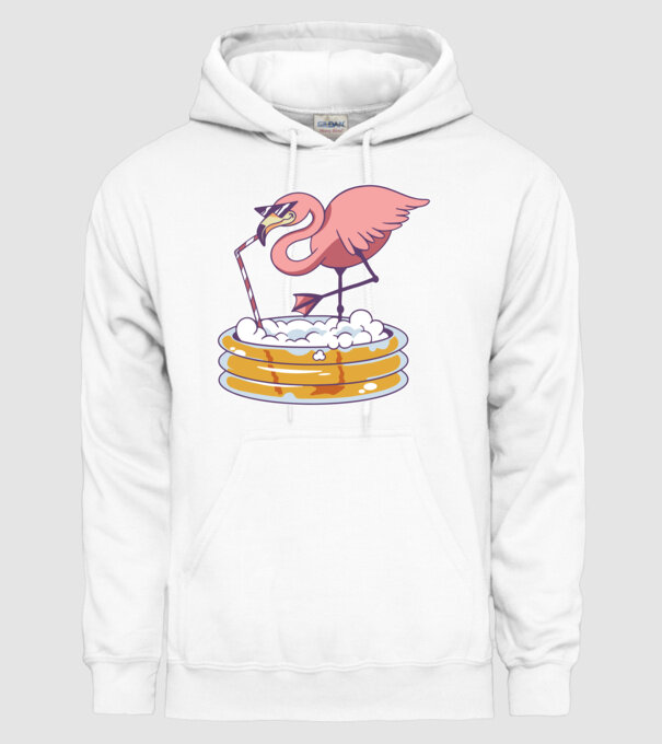 Flamingo cu bere model alb pe tricou