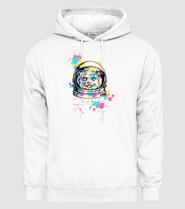 Space Cat model alb pe tricou