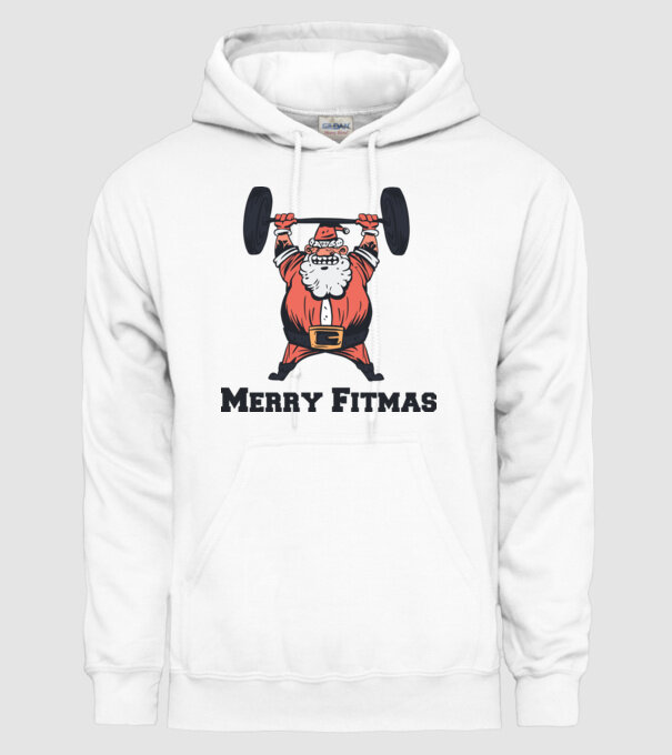 Moș Crăciun Halterofil model alb pe tricou