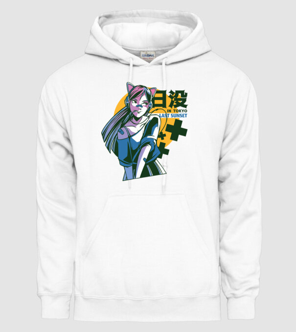 Fată Anime Sunset Tokyo model alb pe tricou