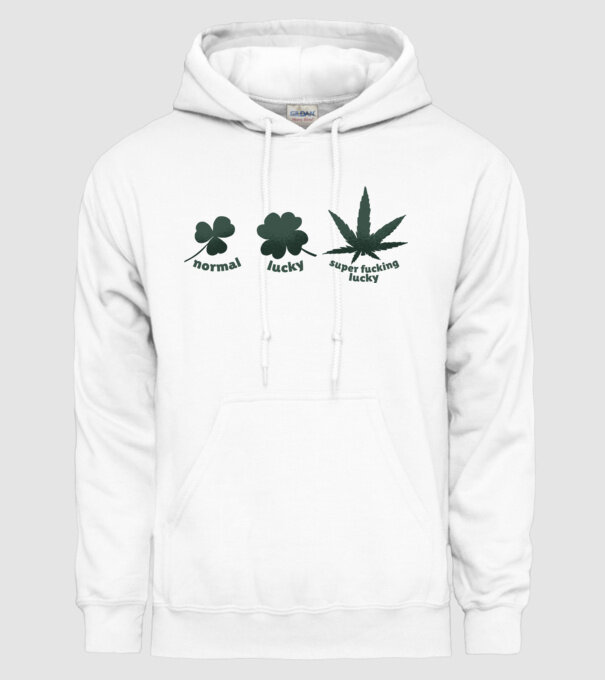 Super F*cking Lucky Cannabis model alb pe tricou