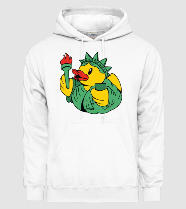 Rățușcă de cauciuc Statuia Libertății model alb pe tricou