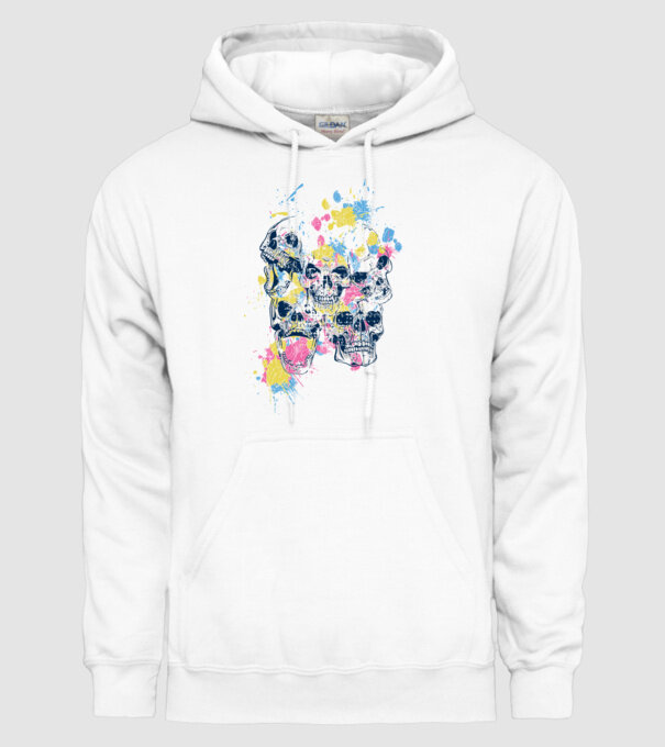 Cranii colorate model alb pe tricou