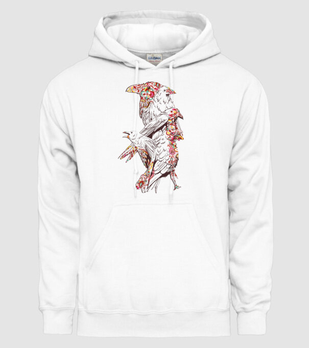 Păsări colorate model alb pe tricou