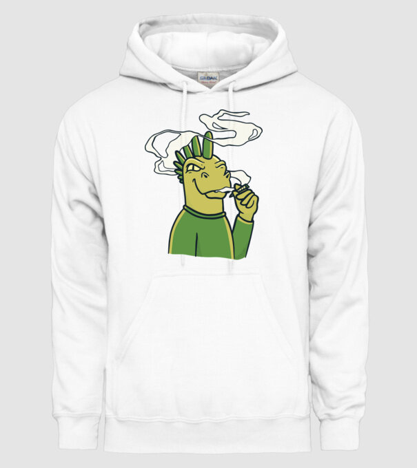 Dinozaur fumător model alb pe tricou