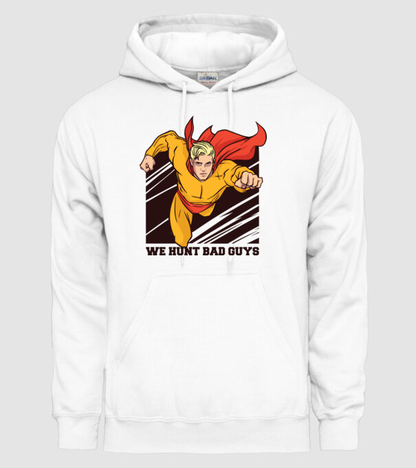 Supererou model alb pe tricou