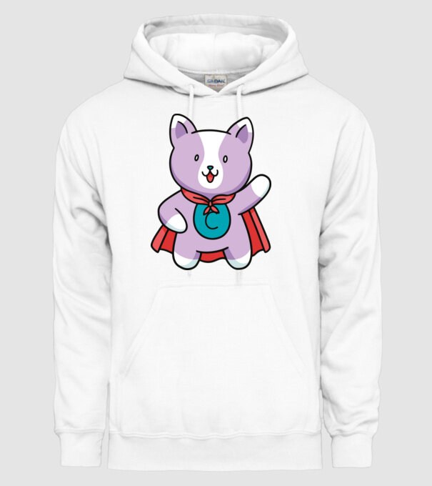 Pisică Supererou model alb pe tricou