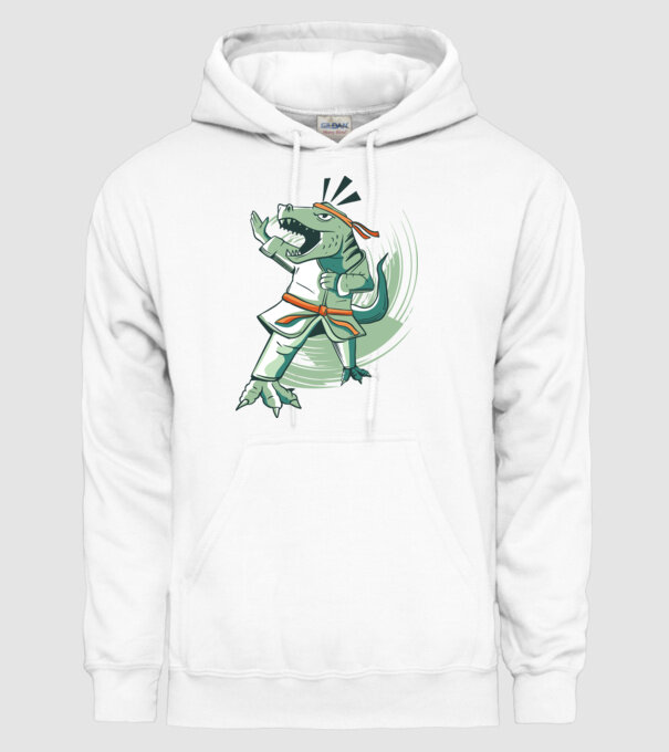 T-rex Karate model alb pe tricou