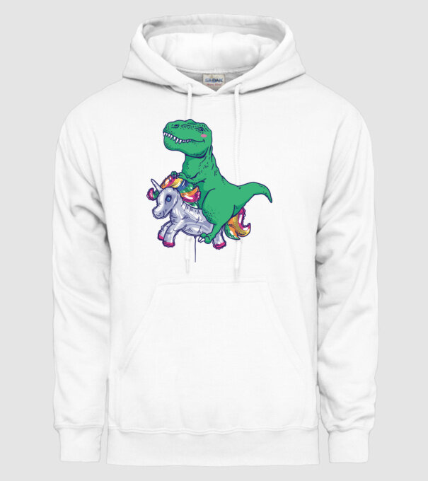 T-rex pe Unicorn balon model alb pe tricou