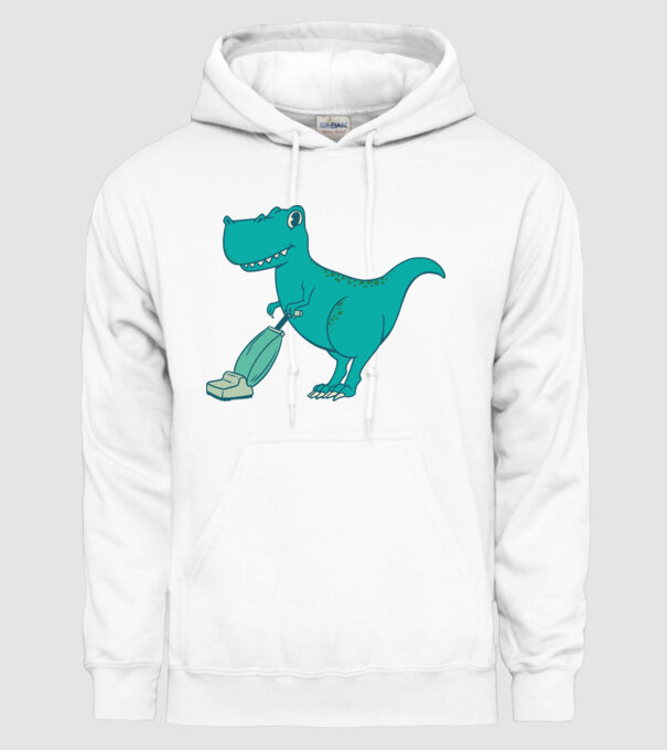 T-rex făcând curățenie model alb pe tricou