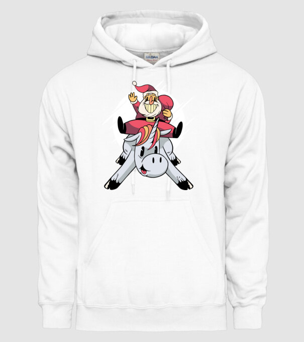 Moș Crăciun pe unicorn model alb pe tricou