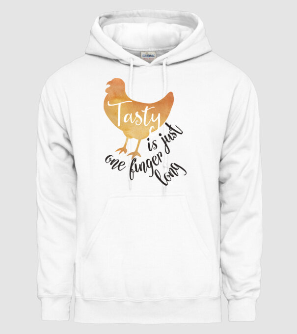 Tasty is just one finger long model alb pe tricou