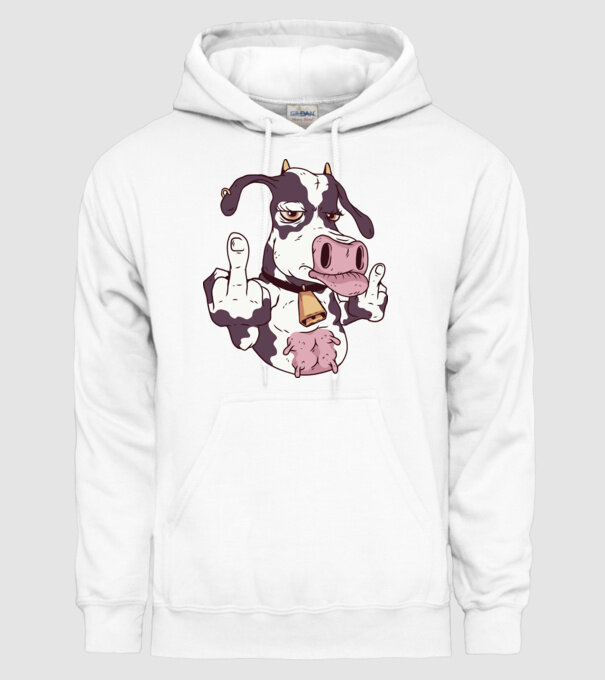 Vaca arată degetul model alb pe tricou