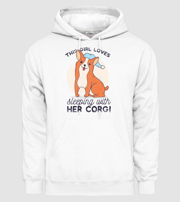 This Girl Loves sleeping with her Corgi model alb pe tricou