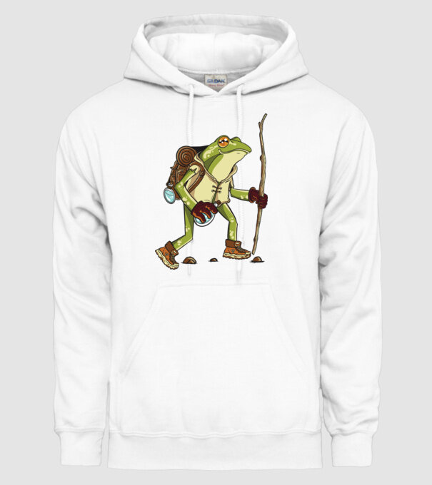 Broască în drumeție model alb pe tricou