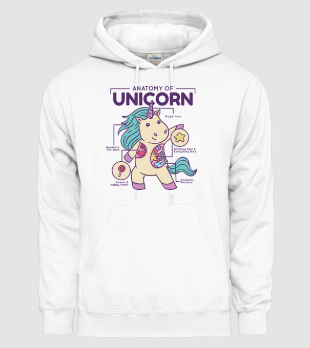 Unicorn Anatomie model alb pe tricou