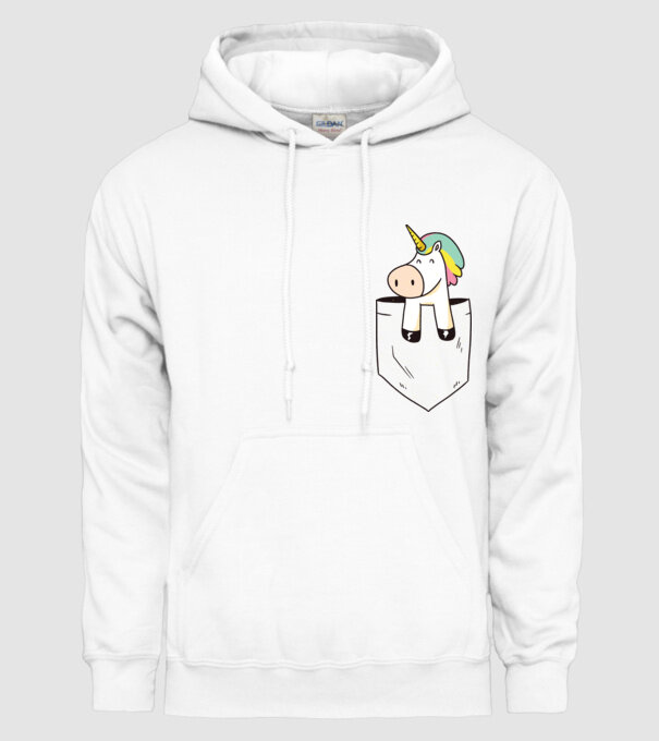 Unicorn Buzunar model alb pe tricou