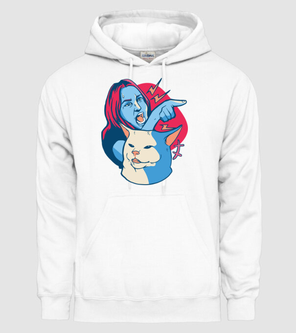 Meme pisică urlătoare model alb pe tricou
