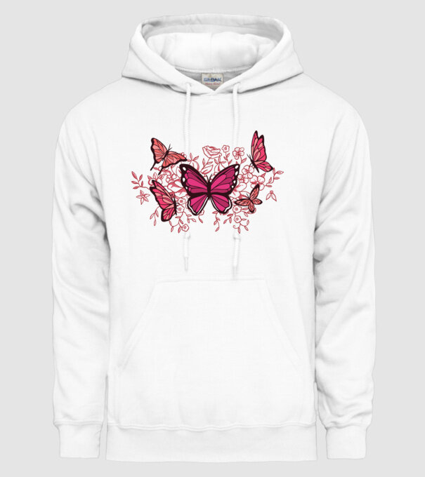 Fluturi cu flori model alb pe tricou